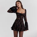 Amazon women's  spring new bandeau backless dress flared sleeve sexy hot girl french mini dress