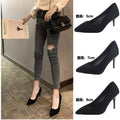 Women's high heels - new spring/autumn 2025 collection: black stiletto pointed-toe pumps, suede professional shoes, plus size available, export quality, formal dress shoes