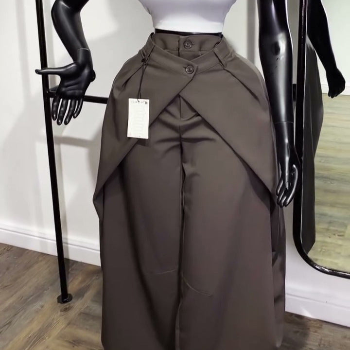 European and american cross-border women's fashion:  summer new arrivals - high-waisted, slimming, wide-leg casual pants with a designer drape and suit pant style