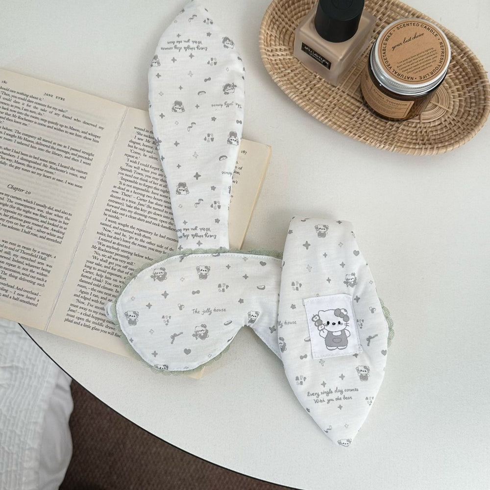 Printed eye mask, rabbit ears, lace, pastoral style eye mask, travel lunch break, sleep shading, eye fatigue relief handy gadget
