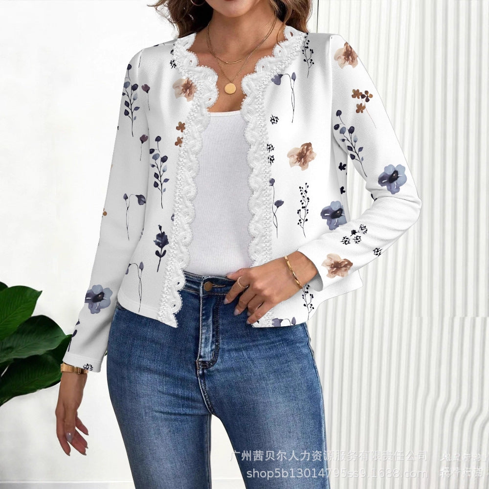 ODL2484   floral lace-trimmed short cardigan