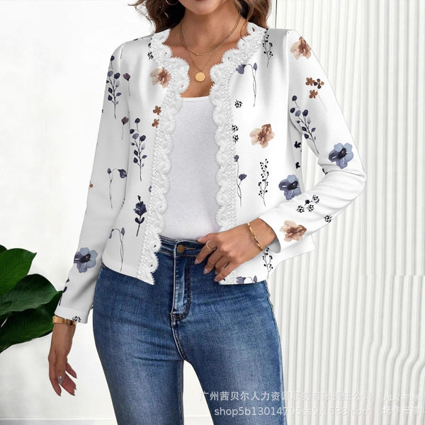 ODL2484   floral lace-trimmed short cardigan
