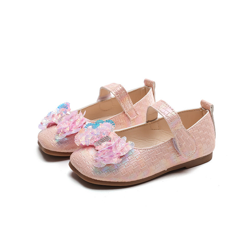 Preppy stylekidsflats square toe springnew arrivalk-style big bowsgirl princess shoes children's leather shoes