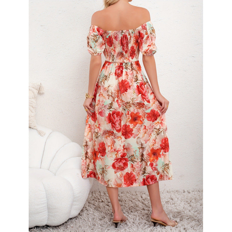 listing: new  original women's elegant floral print off-the-shoulder dress
