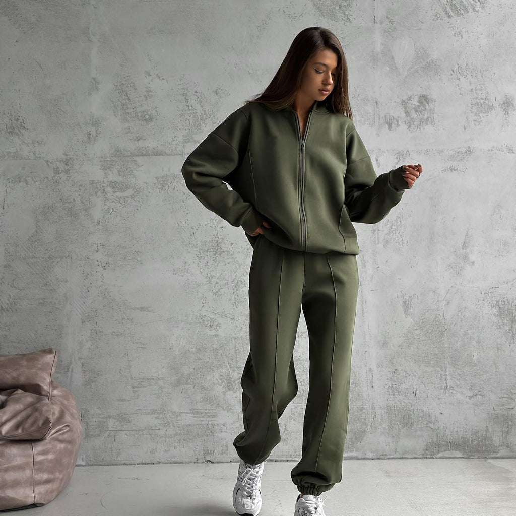 European and American casual suit American autumn and winter cardigan sports women's clothing fashion street style long-sleeved jacket trousers two-piece set