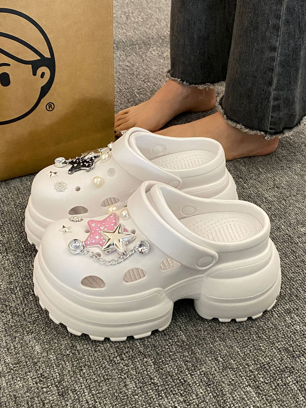 10cm thick sole eva clogs women's outwear heightened toe slippers women's new high heels women's sandals beach shoes