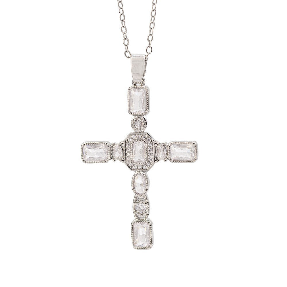 【titanium steel】cross-border fashionable colorful zircon cross necklace for women - high-end, light luxury sweater chain jewelry
