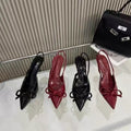 Red patent leather pointed-toe high heels - 2026 spring new collection - bow accent, slingback, closed-toe women's shoes