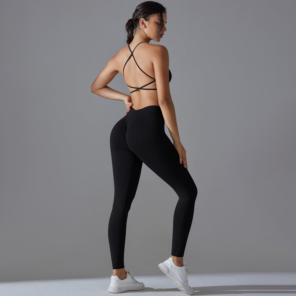 New seamless yoga set: camisole, backless, tight-fitting, high-waisted, butt-lifting activewear - breathable running and fitness outfit