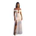 C7661 cross-border   fashion women's sexy off-the-shoulder high slit bandeau dress