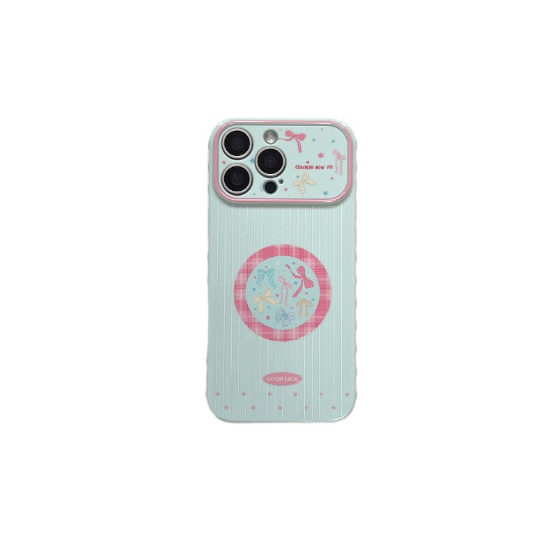 Suitable for iphone17pro mobile phone case ins fresh plaid round bow contrasting color iphone18 protective cover