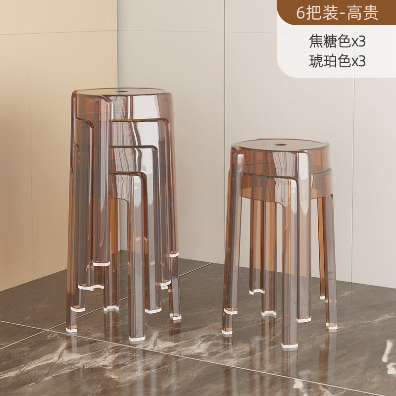 Acrylic plastic stool can be stacked household thickened modern simple stacked transparent chair windmill round rubber bench