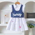 Girl denim two-piece setsummerpopular baby outweareasiest for matchcasual suspender suit skirt sleeveless tweed style