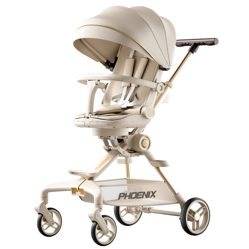 Phoenix baby walking artifact can sit and lie down, lightweight and foldable two-way baby trolley, high landscape four wheels