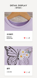 girls' autumn outfit: purple long-sleeve top with butterfly print and belted pleated pants - two-piece set for kids