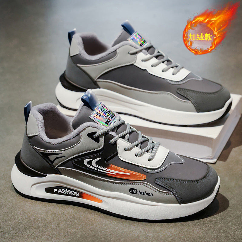 Winter cotton shoes for men, new style, fleece-lined and thickened, trendy and versatile, thick-soled, non-slip casual shoes, men's running shoes