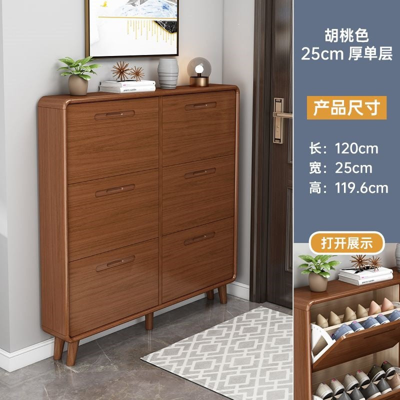 Solid wood shoe cabinet - slim, large capacity, space-saving design for home entryways, small apartments, and modern hallways