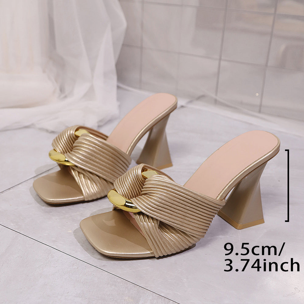 Plus sizeelegant square toe high heels 2026 thick heel metal buckle fashionsexysummernew arrivalexport sandals and slippers for women