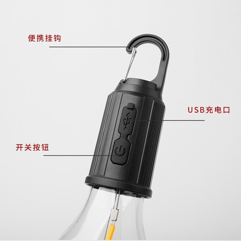 Cross-border outdoor camping light led retro lighting bulb portable spherical rechargeable tungsten lamp tent camping light