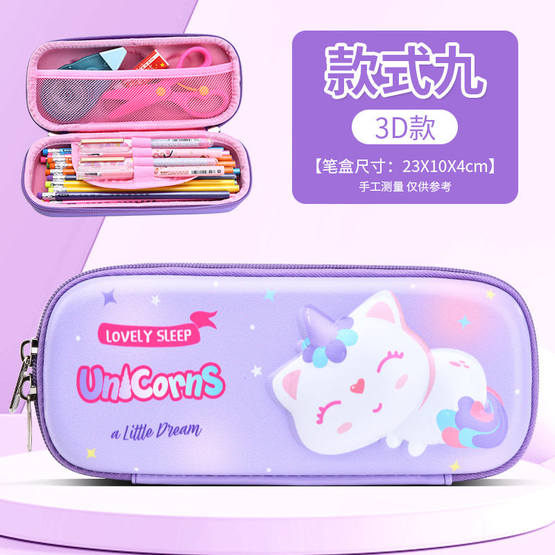 New eva stationery box, drop-resistant, water-repellent, large capacity, cartoon pencil case, multifunctional 3d leather material, waterproof and water-repellent