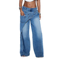 Fashionjeans women's double-layer cross waist loose pants washed stylishsense of designhigh waistmop denim pants