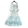 K-styleretro polka dot floral dress women's springlong sleevesv neck waist a-line skirtelegantslimming lookwork clothing skirt