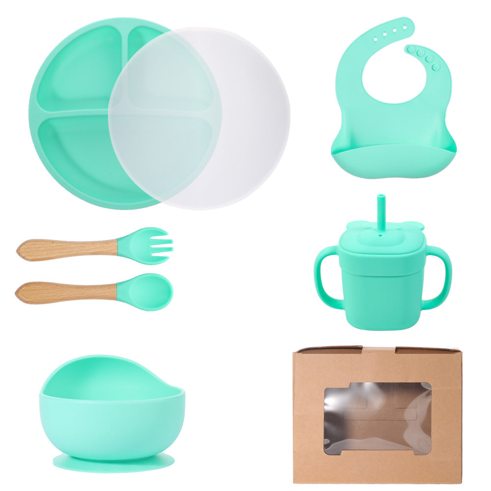 Children's silicone straw cup Baby bear baby drinking milk drinking cup Double handle anti-drop silicone feeding tableware