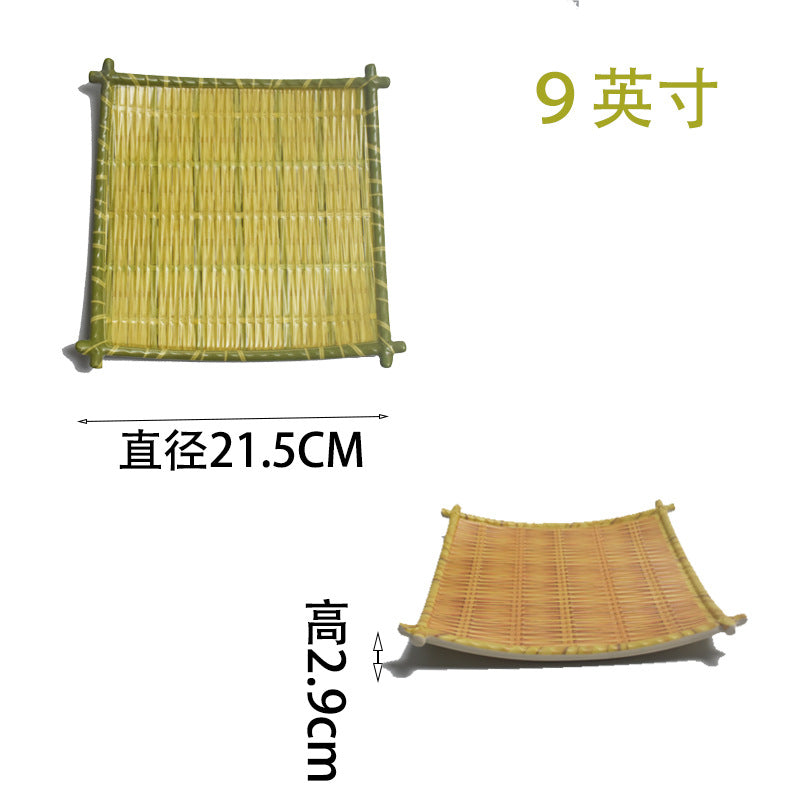 Bamboo woven disc plastic hot pot dish plate restaurant large plate barbecue plate farmhouse tableware green roast chicken plate banquet