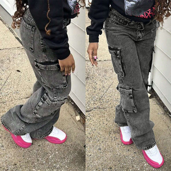 S391296  European and American fashion denim trousers women's clothing, casual high-waisted straight-leg pants