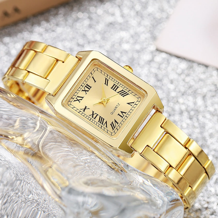 hot-selling small square watch, square women's watch, gold-tone stainless steel band quartz watch, fashionable and elegant watch, manufacturer in-stock wholesale