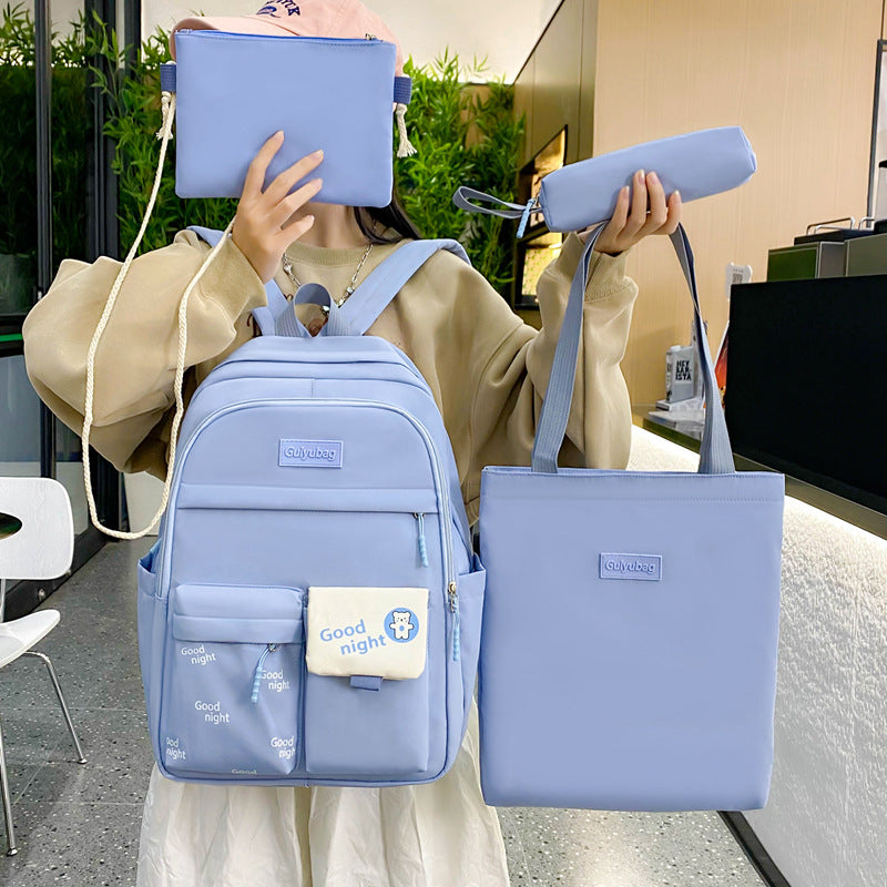 School season primary and secondary school students schoolbag make-up bag four-piece Korean version small fresh large capacity backpack student schoolbag