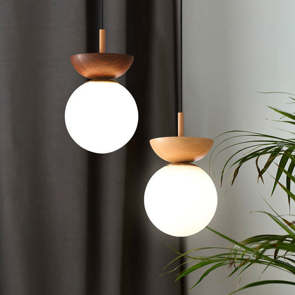 Log Japanese-style Xuanguang corridor entrance aisle balcony ceiling light Nordic foyer entry led milk white ball chandelier