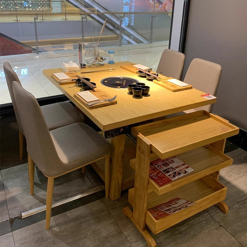 Customized hot pot barbecue table, smokeless purifier, induction cooker, integrated roasting and rinsing, skewers of fragrant barbecue shop, hot pot tables and chairs