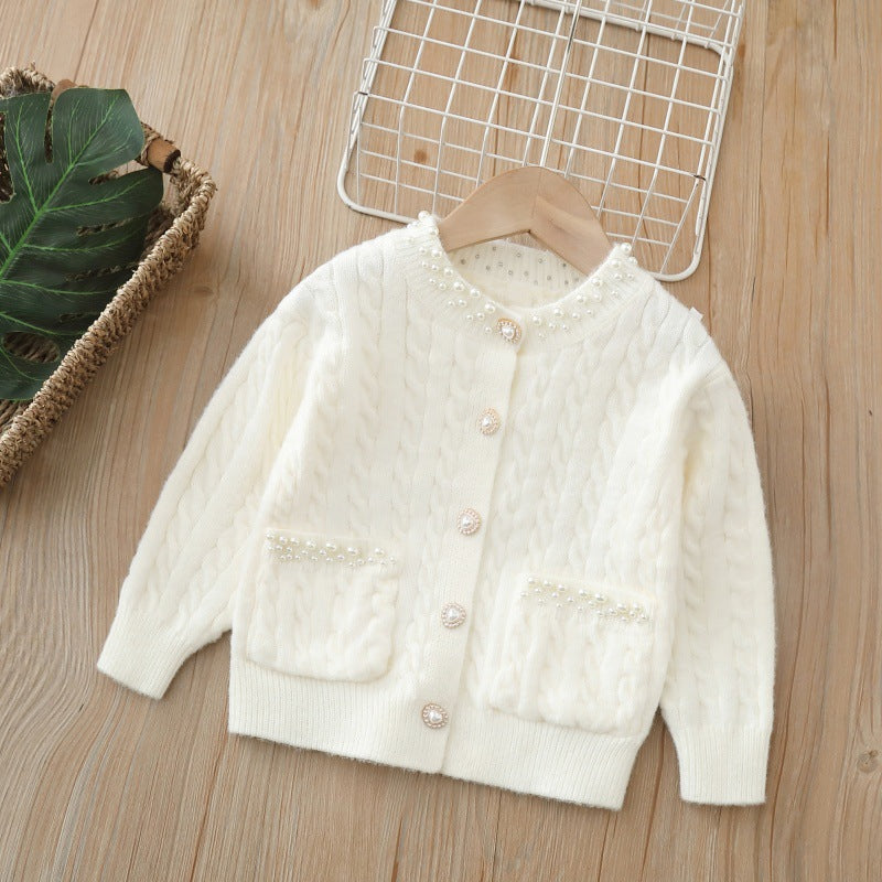 Little girl tweed style tutu skirt two-piece setfall and winternew arrivalkidssweateroutweargirlsweatercardigan