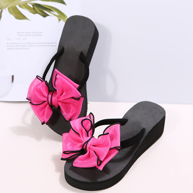plus size summer new bowknot flip-flops casual outdoor beach seaside vacation wedge sandals