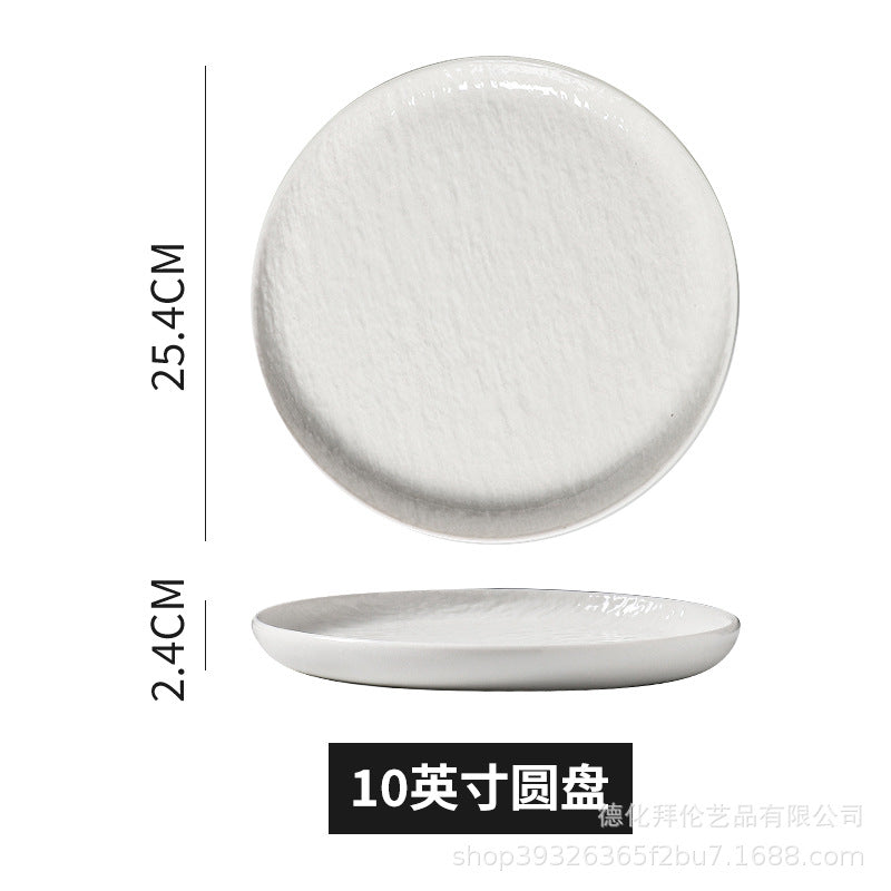 European-style embossed pure white ceramic plate, rectangular dinner plate for western cuisine, steak plate, salad bowl, hotel display plate - wholesale