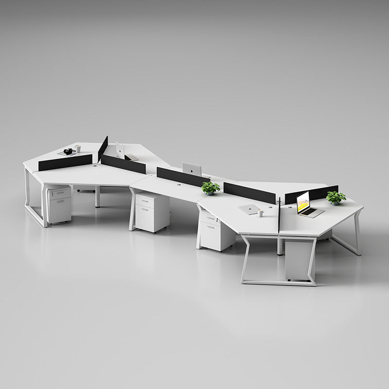 Office workstation desk set - creative 3-person irregular shaped desk and chair combination for multiple employees