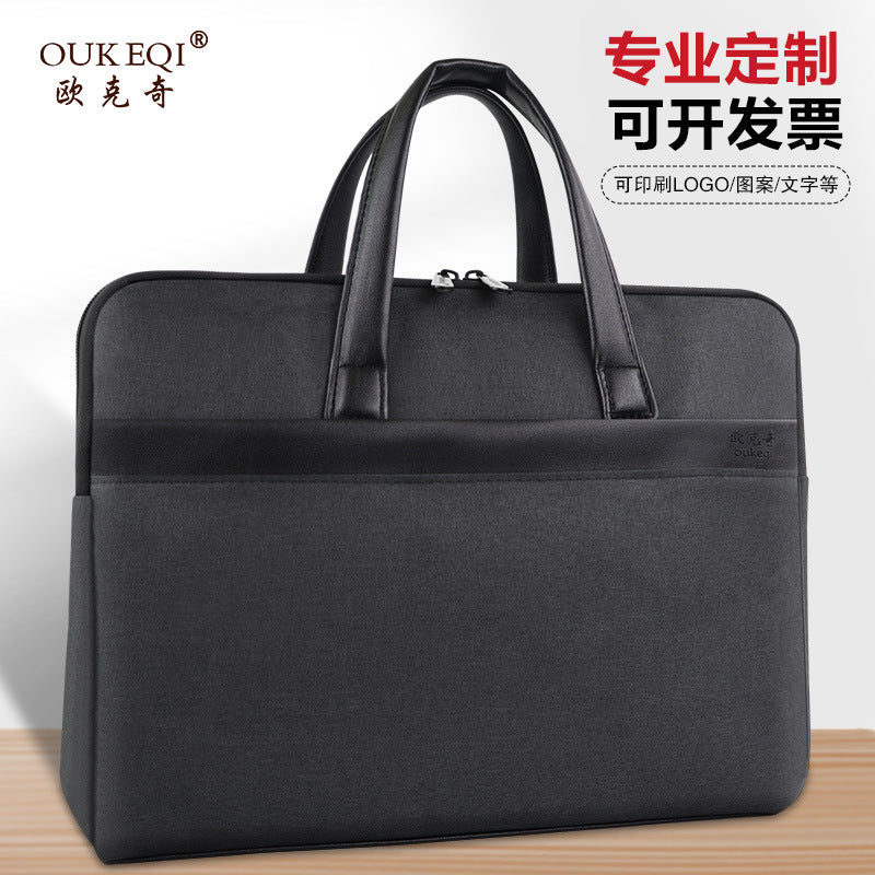 Portable briefcase zippered office bag conference bag satchel document bag document bag business bag printing logo