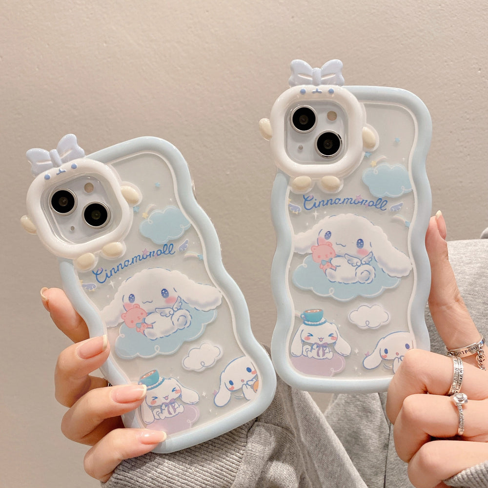 Wavy little monster case for apple iphone 16, iphone 12 pro cinnamoroll cartoon tpu glossy protective cover