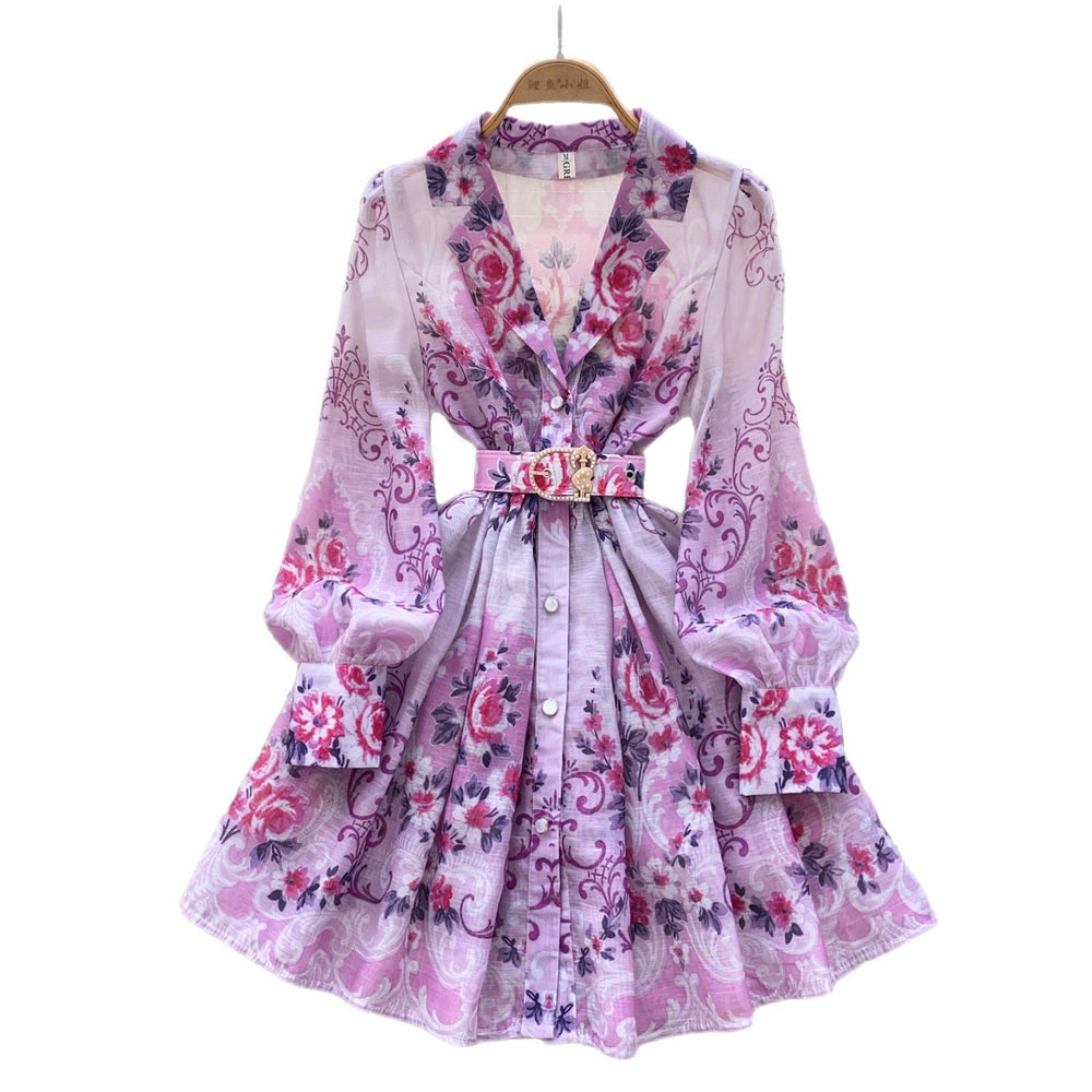 spring new arrival: royal court style retro stand collar dress - european & american socialite design, cinched waist, single-breasted button, printed maxi dress