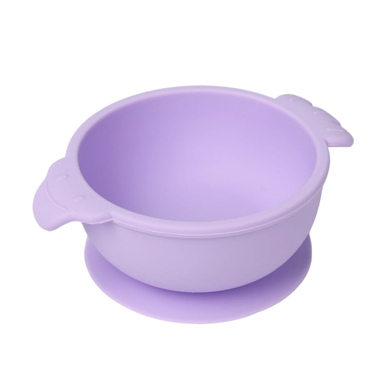 Food grade silicone complementary food bowl baby tableware set with spoon suction cup anti-drop child feeding tableware silicone bowl