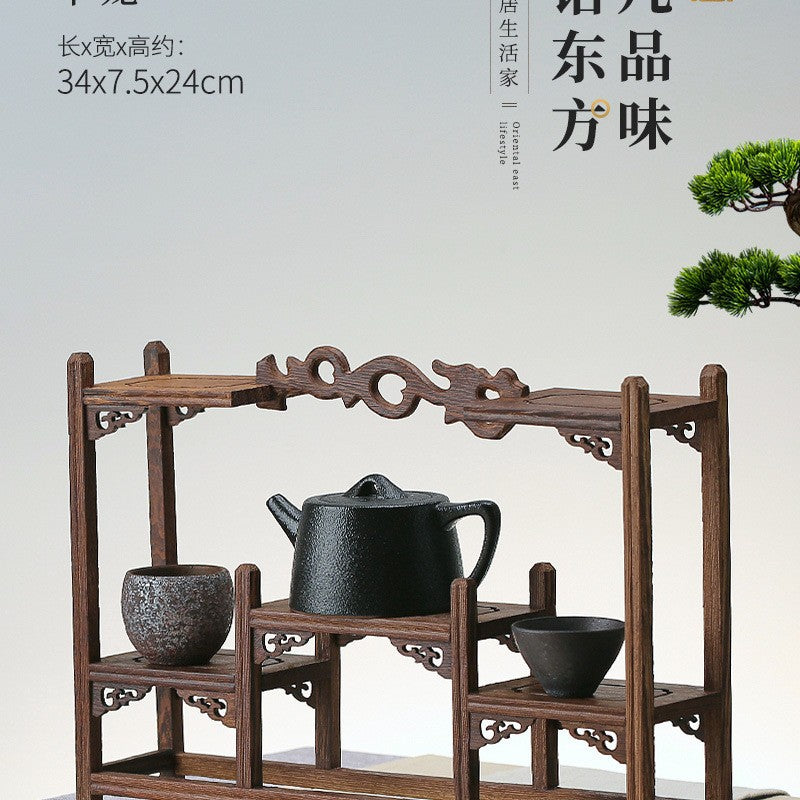 Solid wood teacup rack Chinese Bogu rack storage box table rack Pu'er teapot stove tea set accessories