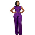 European and american cross-border women's fashion:  autumn new collection - solid color crew neck vest top & wide leg pants casual set