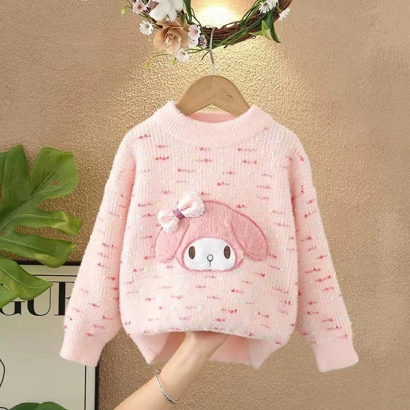 Girlsweater round neck knitting bottom shirt new arrival heartcolorfulsweetfleece-linedthickened children's sweater