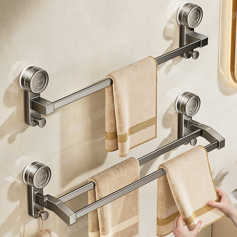 Rotary suction cup towel bar double bar non-punching toilet bathroom towel bar single bar hook rack storage