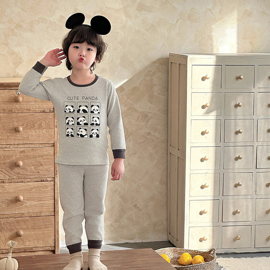 Kidsfall and winter shu velvet 320gthickenedpure cotton autumn clothes and long pants home clothes suit class a boneless baby suit clothes