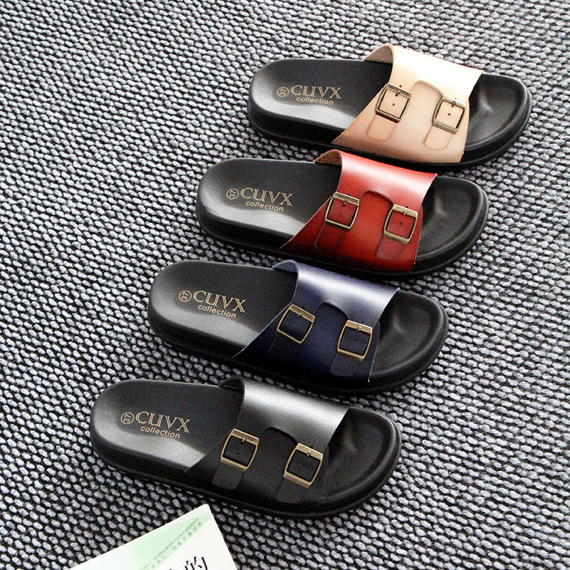 Wholesale fashion slippers  fashion leather buckle platform women's slippers non-slip craft shoes