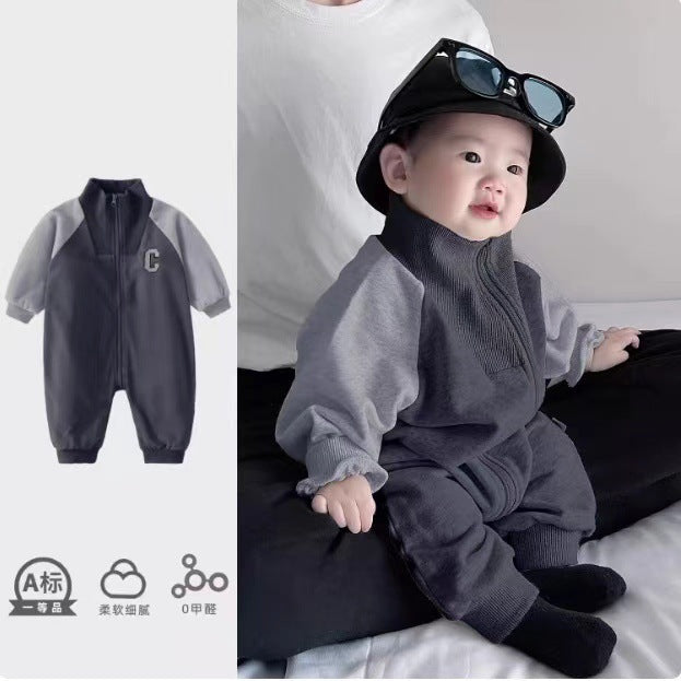 Baby rompers autumn and winter korean style baby clothes stylish fleece-lined super cute baby boy outerwear infant and toddler sweatshirt outing clothes