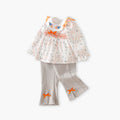 Girls' spring/autumn  new korean style floral embroidered outfit set - long sleeve top & flare pants
