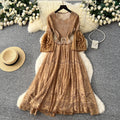 Light mature style lace lantern sleeve cut outdress female stereo flower waist slimming look a-line skirt classy sense of elegant